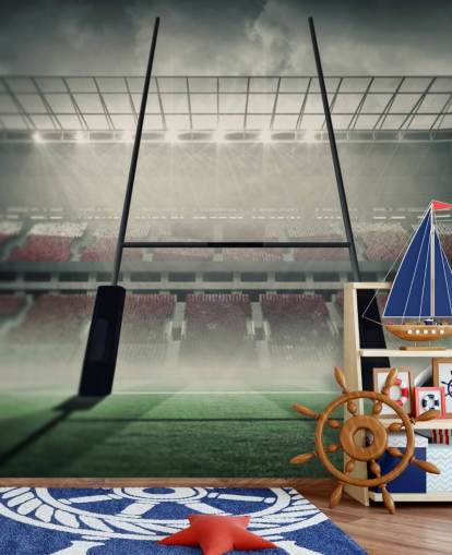 anpassad rugby tapetväggmålning som heter Placing the Ball för barnets sovrum eller gym