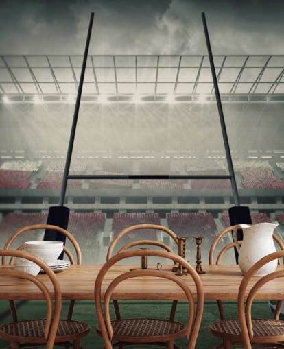 custom rugby wallpaper mural called Placing the Ball for child's bedroom or gym