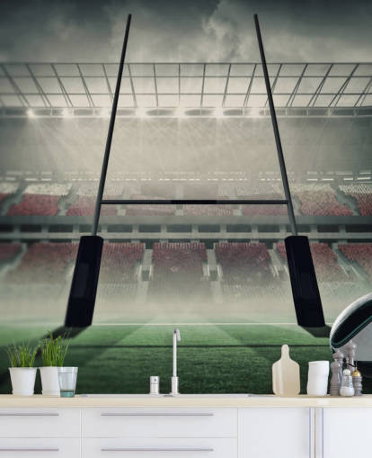custom rugby wallpaper mural called Placing the Ball for child's bedroom or gym