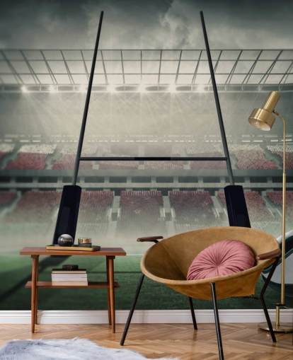 carta da parati murale personalizzata per il rugby chiamata Placing the Ball per la camera da letto o la palestra del bambino