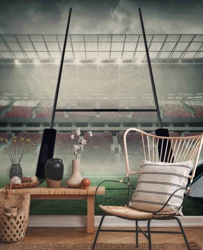 carta da parati murale personalizzata per il rugby chiamata Placing the Ball per la camera da letto o la palestra del bambino