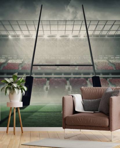 custom rugby wallpaper mural called Placing the Ball for child's bedroom or gym