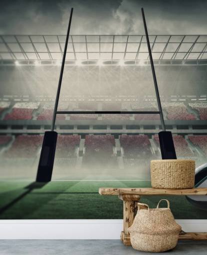 custom rugby wallpaper mural called Placing the Ball for child's bedroom or gym