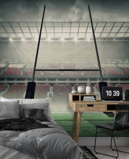 custom rugby wallpaper mural called Placing the Ball for child's bedroom or gym