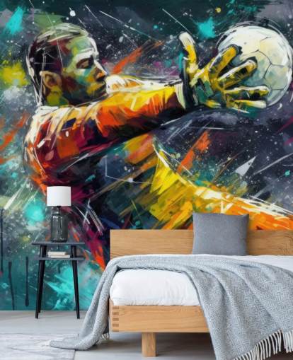 colorido mural de pared de fútbol llamado Football Goalkeeper Illustration para dormitorios infantiles