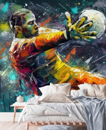 colorful football wall mural called Football Goalkeeper Illustration for children's bedrooms
