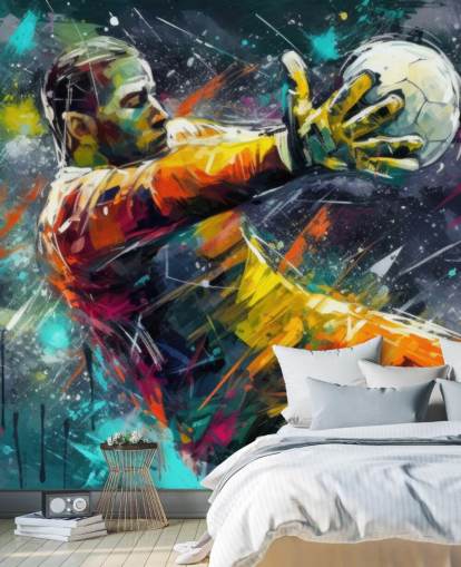 colorful football wall mural called Football Goalkeeper Illustration for children's bedrooms