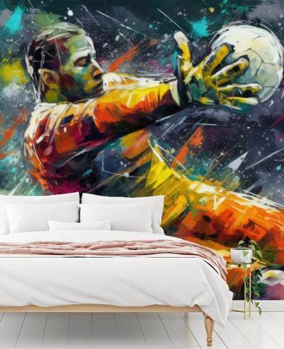 colorido mural de pared de fútbol llamado Football Goalkeeper Illustration para dormitorios infantiles
