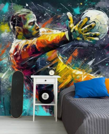 colorido mural de pared de fútbol llamado Football Goalkeeper Illustration para dormitorios infantiles