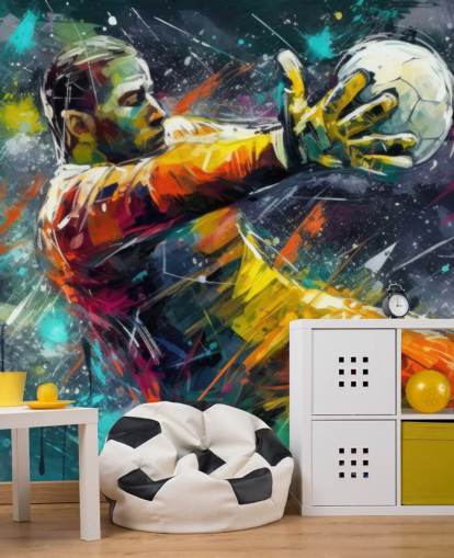 fargerikt fotball veggmaleri kalt Football Keeeper Illustration for barnas soverom