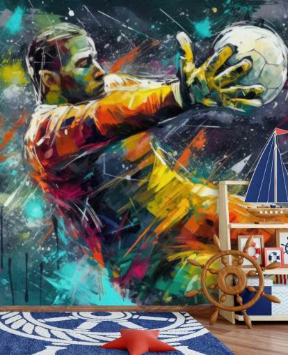 fargerikt fotball veggmaleri kalt Football Keeeper Illustration for barnas soverom