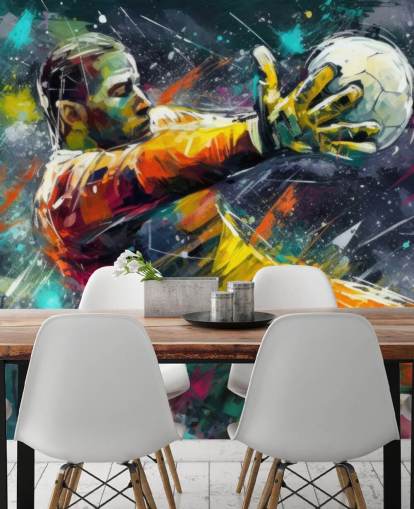 colorful football wall mural called Football Goalkeeper Illustration for children's bedrooms