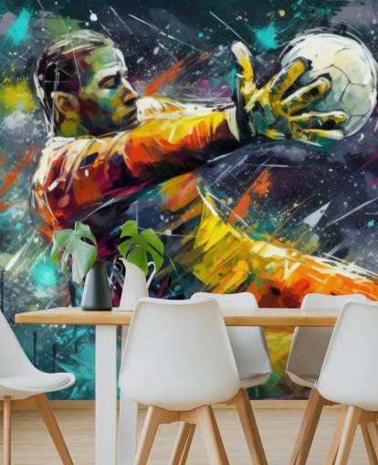 colorful football wall mural called Football Goalkeeper Illustration for children's bedrooms