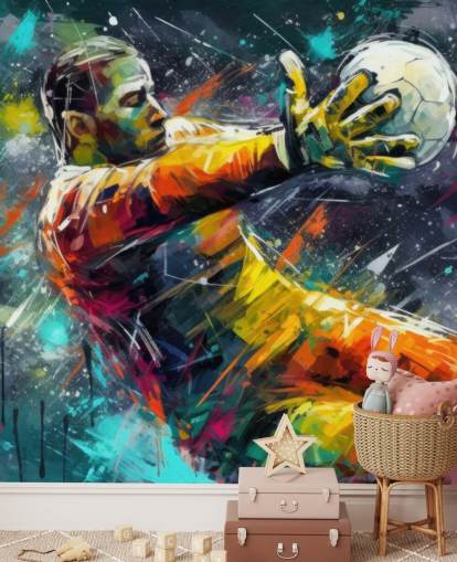 färgglad fotboll väggmålning som heter Football Goalkeeper Illustration för barnens sovrum