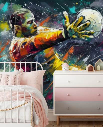 colorido mural de pared de fútbol llamado Football Goalkeeper Illustration para dormitorios infantiles