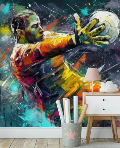fargerikt fotball veggmaleri kalt Football Keeeper Illustration for barnas soverom