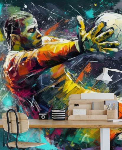 colorido mural de pared de fútbol llamado Football Goalkeeper Illustration para dormitorios infantiles