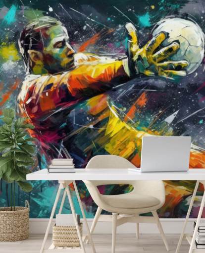 farverigt fodbold vægmaleri kaldet Football Goalkeeper Illustration til børns soveværelser