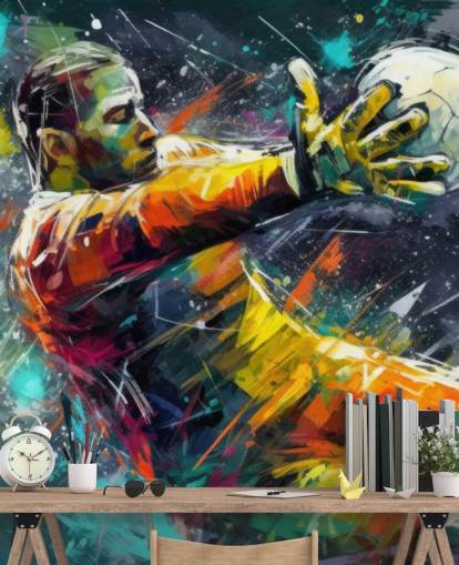 colorful football wall mural called Football Goalkeeper Illustration for children's bedrooms