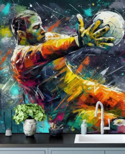 colorful football wall mural called Football Goalkeeper Illustration for children's bedrooms