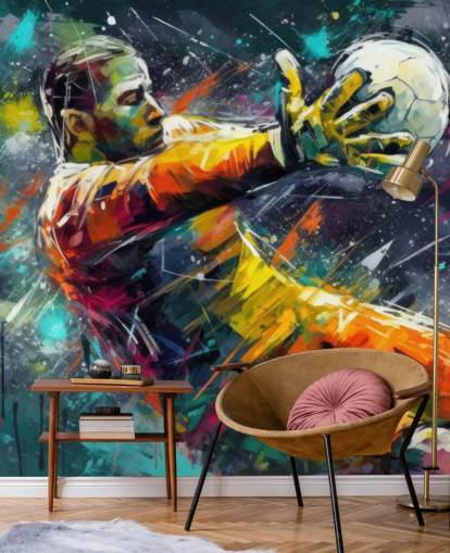 färgglad fotboll väggmålning som heter Football Goalkeeper Illustration för barnens sovrum