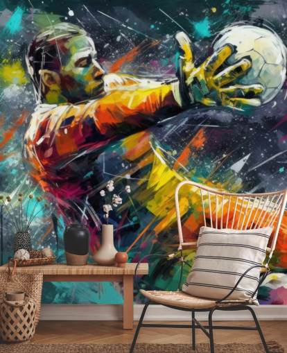 colorful football wall mural called Football Goalkeeper Illustration for children's bedrooms