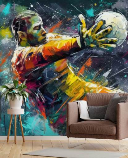 colorful football wall mural called Football Goalkeeper Illustration for children's bedrooms