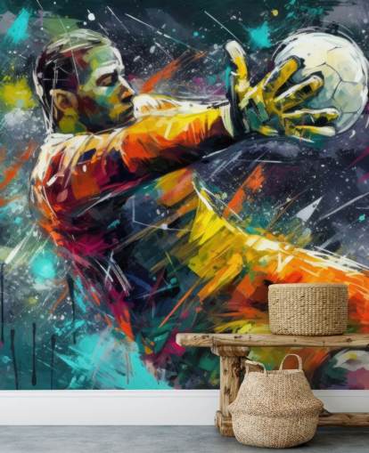 colourful football wall mural called Football Goalkeeper Illustration for children's bedrooms
