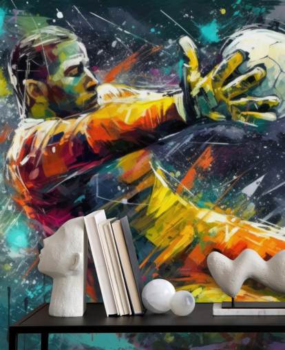 colourful football wall mural called Football Goalkeeper Illustration for children's bedrooms