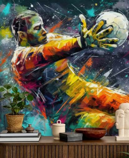 colourful football wall mural called Football Goalkeeper Illustration for children's bedrooms