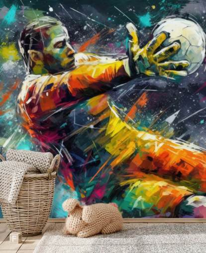 mural de parede de futebol colorido chamado Football Goalkeeper Illustration para quartos infantis
