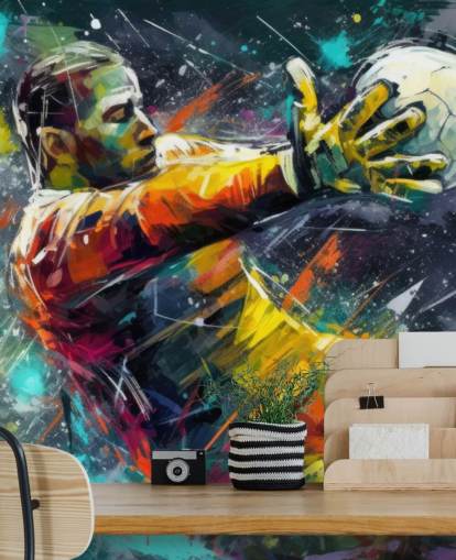 färgglad fotboll väggmålning som heter Football Goalkeeper Illustration för barnens sovrum