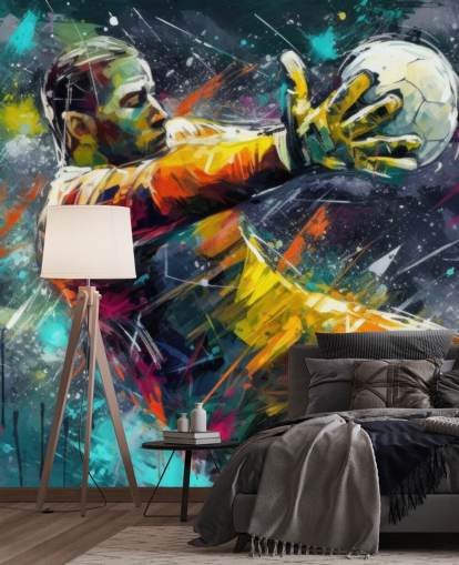 murale colorato con calcio chiamato Football Goalkeeper Illustrazione per le camerette dei bambini