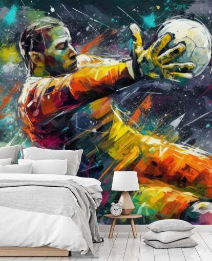 mural de parede de futebol colorido chamado Football Goalkeeper Illustration para quartos infantis