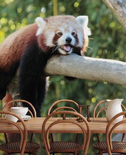 punainen mukautettu panda taustakuva nimeltä Relaxing Red Panda koteihin ja toimistoihin