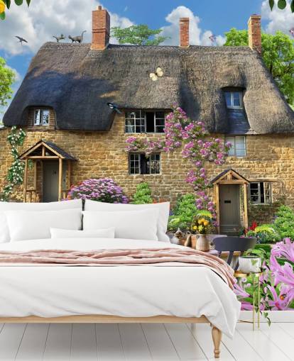 papier peint mural coloré personnalisé appelé Bakers Cottage par Howard Robinson pour les maisons de retraite