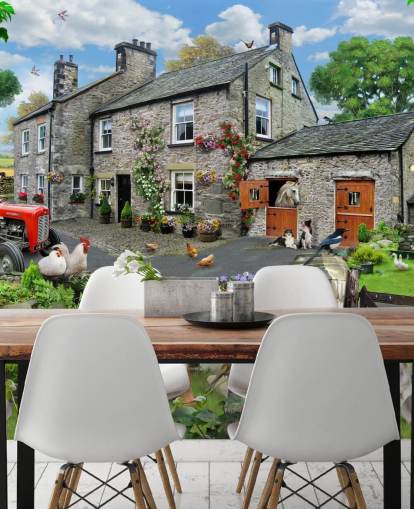papier peint mural coloré et personnalisable appelé Farmyard par Howard Robinson pour les maisons de retraite