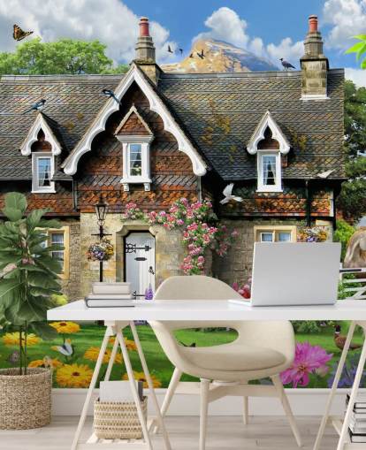 colourful custom cottage wallpaper called Hillside Cottage by Howard Robinson for care homes colourful custom cottage wallpaper called Hillside Cottage by Howard Robinson for care homes