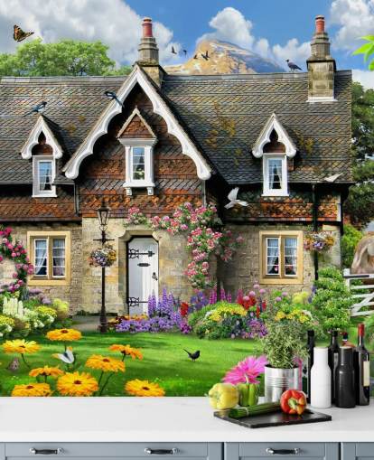 colorido papel pintado personalizado llamado Hillside Cottage de Howard Robinson para residencias de ancianos