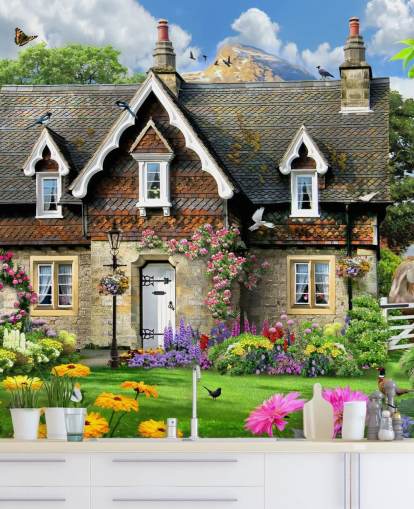 colorido papel pintado personalizado llamado Hillside Cottage de Howard Robinson para residencias de ancianos