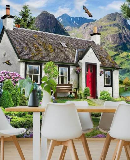 carta da parati murale colorata personalizzata chiamata Lochside Cottage di Howard Robinson per case di cura