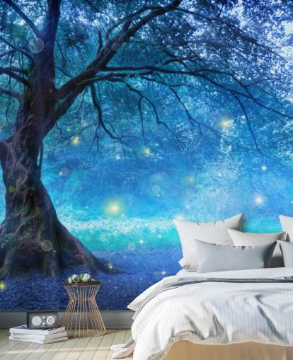 Blue Forest with Tree Wallpaper