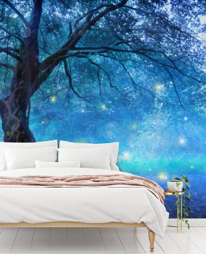 Papel de Parede Floresta Azul com Árvore