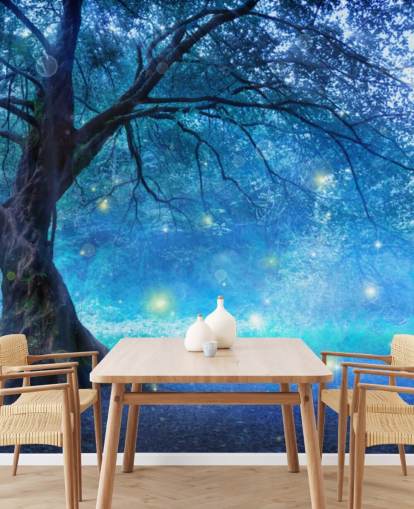 Papel pintado Bosque azul con árboles