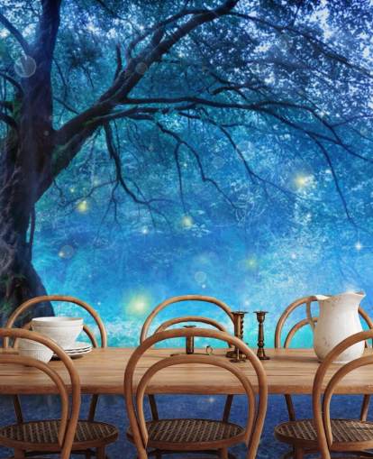 Blue Forest with Tree Wallpaper