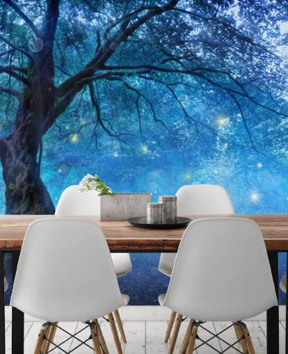 Papier Peint Forêt Bleue avec Arbre