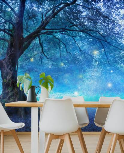 Blue Forest with Tree Wallpaper