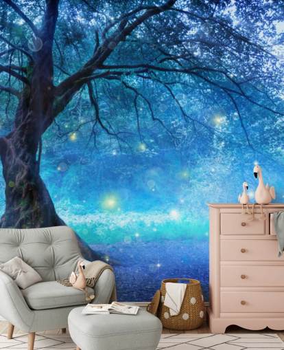 Papier Peint Forêt Bleue avec Arbre