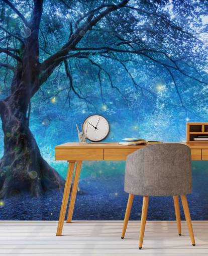 Papier Peint Forêt Bleue avec Arbre