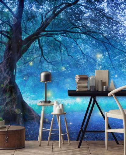 Blue Forest with Tree Wallpaper